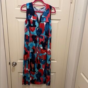Colorblock Abstract Midi Dress with Zip Front